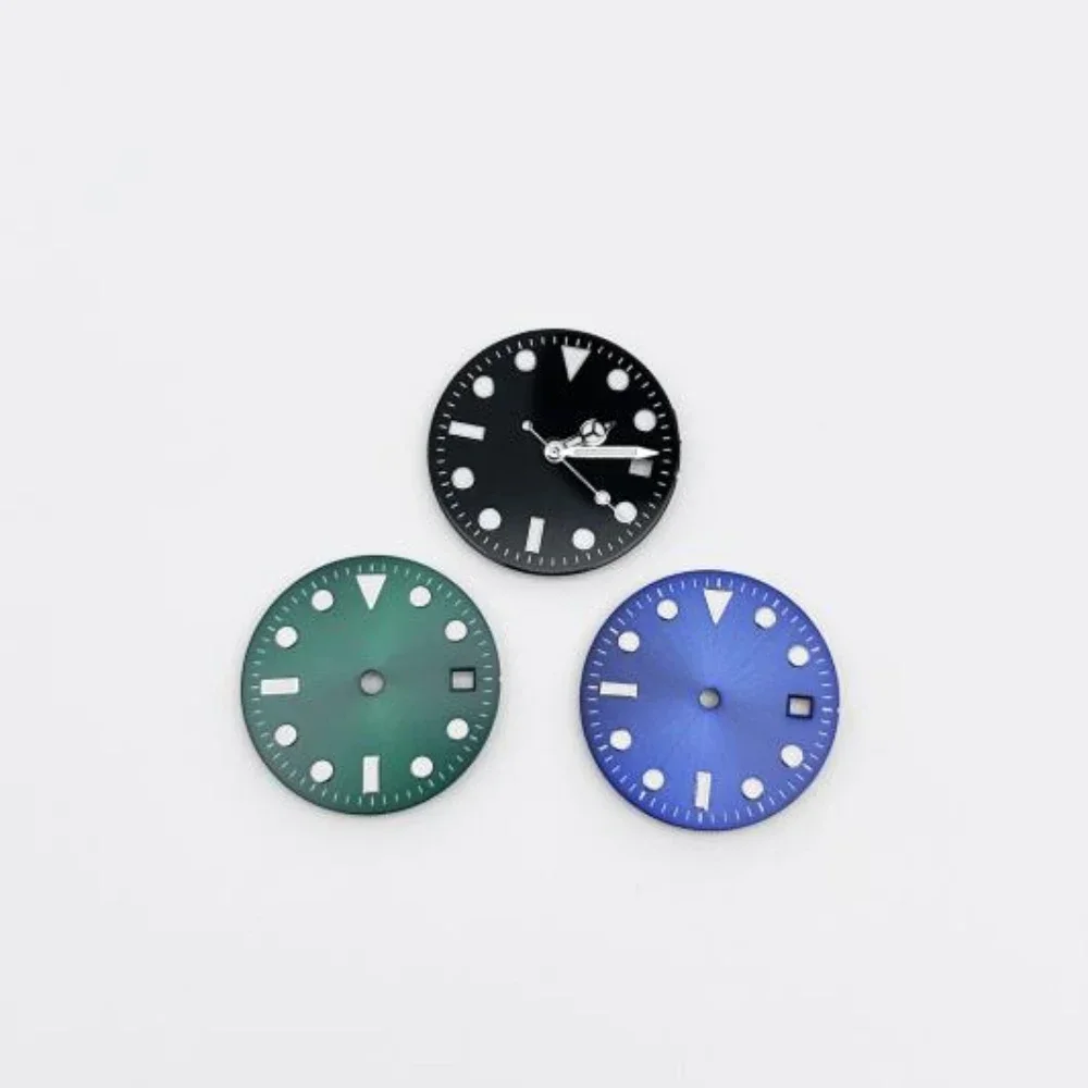 29mm Blue Luminous Watch Dial + Green Luminous Hands Watch Face Replacement Accessories Set for 8215/8200/821A/2813 Movement