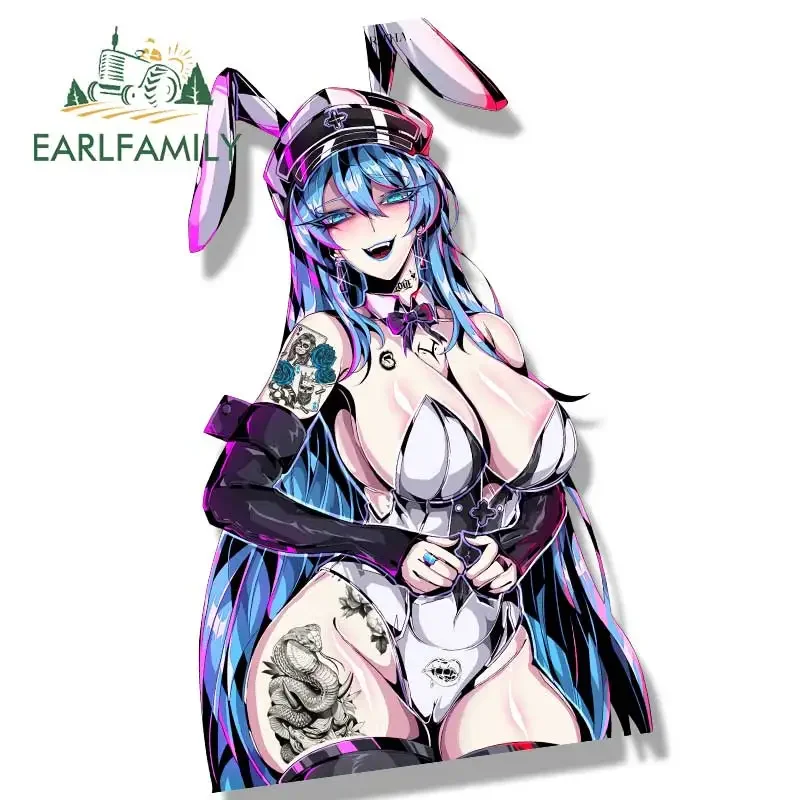 EARLFAMILY Bunny Esdeath Fanart Car Sticker Anime Sketch Waifu Decal JDM Cartoon Peek Girl Graffiti NSFW Stickers Car Wrap