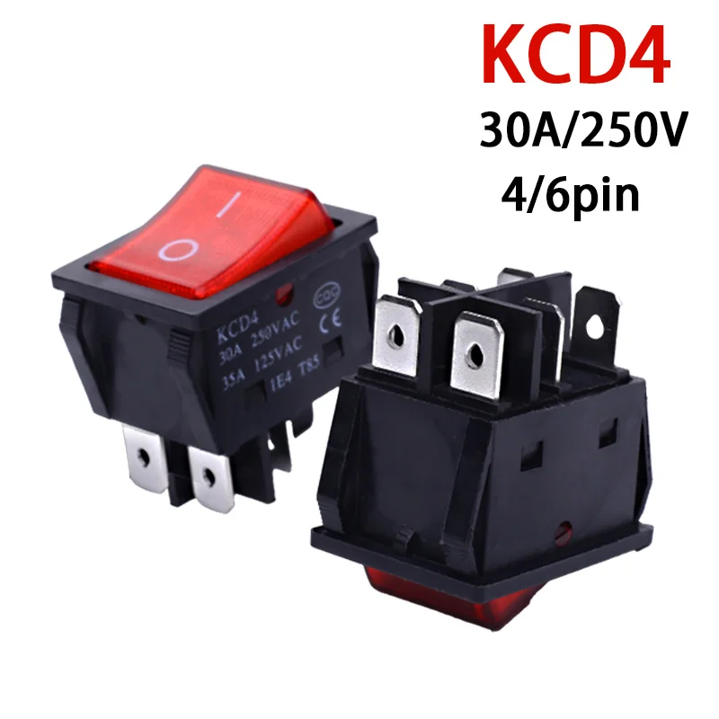 1PC Red30/35A 250V AC High Current, ON/OFF KCD4 Special for Welding Machine Red Copper Rocker Power Switch 4/6Pin Button Switche