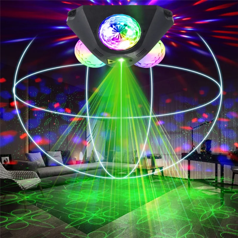 B97A-Party Light DJ Three-Head Disco Ball With RGB Laser And Pattern Projection For Bar Wedding