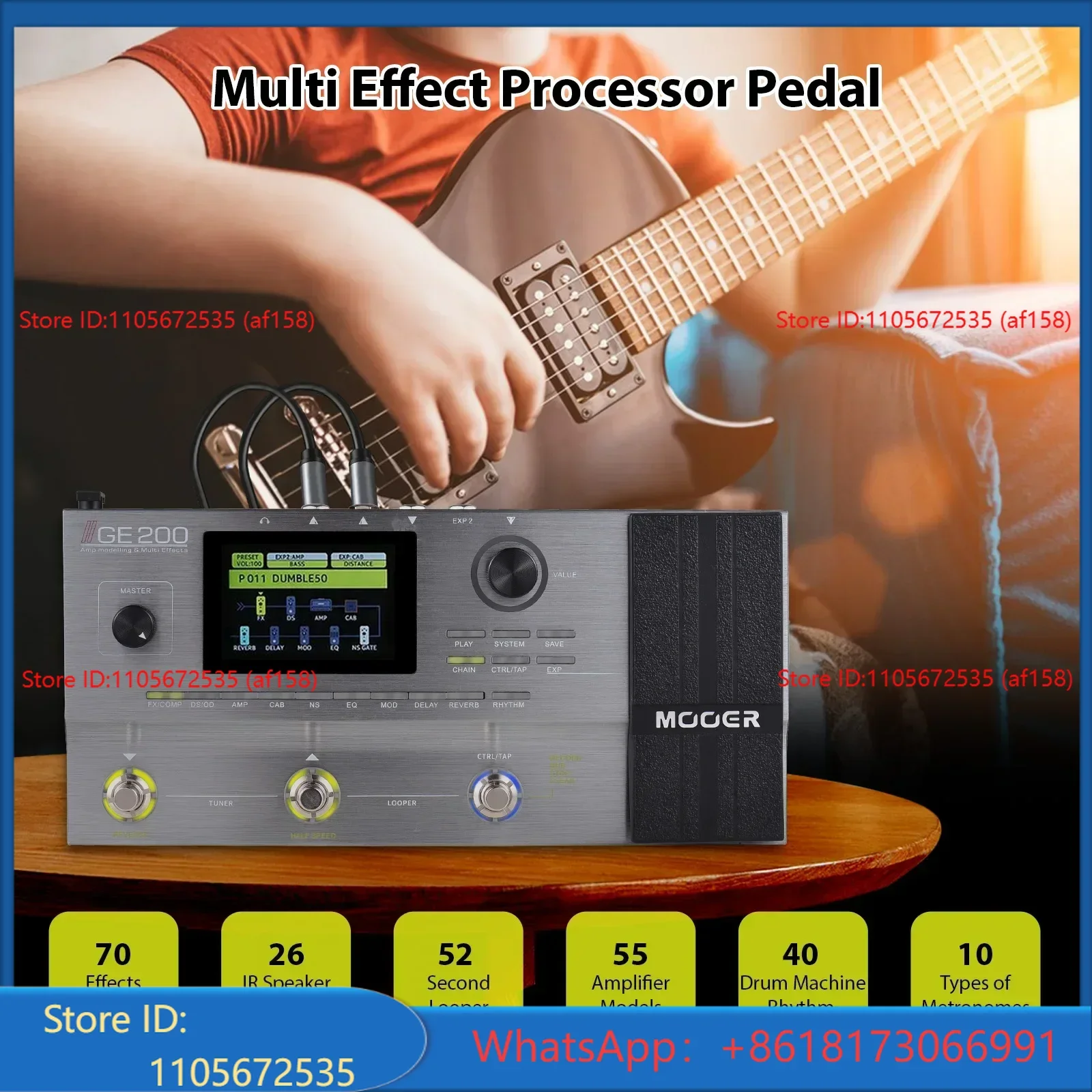 MOOER GE200 Guitar Effects Pedal Speaker Simulation Guitar Integrated Effect with 40 Drum and 10 Metronome Delays Reverbs