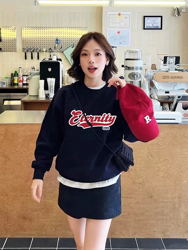 

Женская толстовка оверсайз (до 300 фунтов) от американского модного бренда, с круглым вырезом и надписью, осенне-зимняя, флисовая, свободного кроя, с дизайнерским акцентом