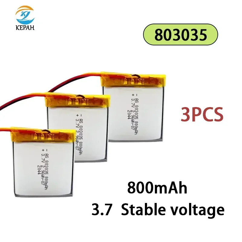 3.7V Rechargeable Polymer Lithium Battery, 803035, 800mAh, Game Console, GPS Navigator, MP3, Etc.