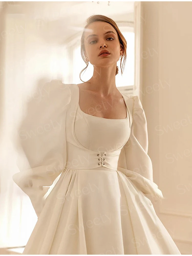 Robe de Mariée Glamour en Dentelle Brodée sur Filet, Tenue de Princesse Chic à Manches sulf, Col Bateau, pour Patients