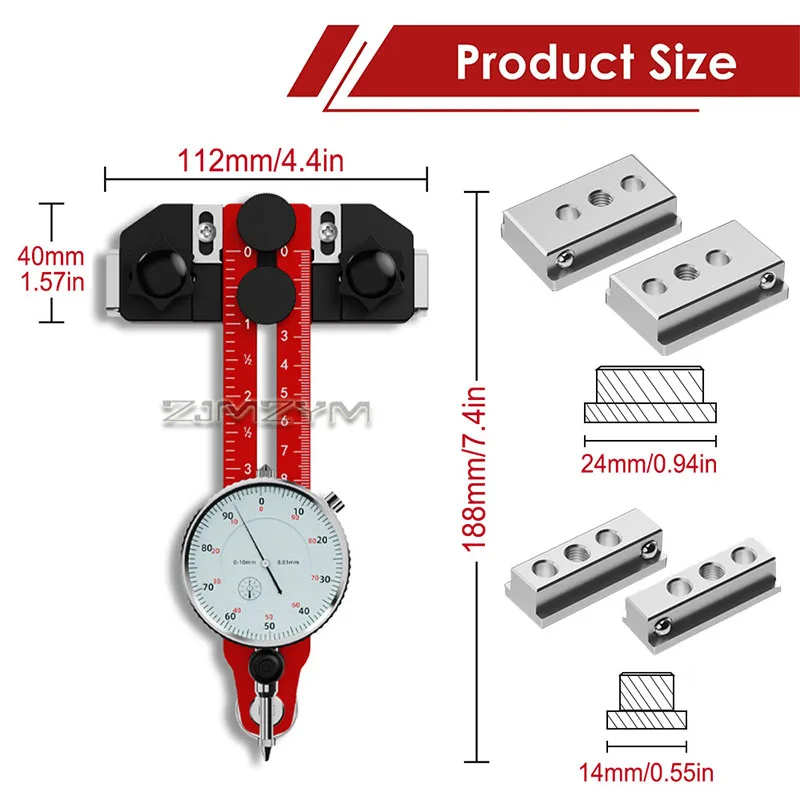 2 in 1 Table Saw Alignment Tool with Dial Indicator Thin Rip Jig for Repetitive Narrow Strip Cuts Fit Most T Track Miter Slots