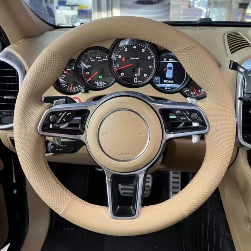 Car Steering Wheel Cover Microfiber Leather For Porsche Taycan Cayenne Macan Panam Steering-Wheel Cover Car Lnterior Accessories