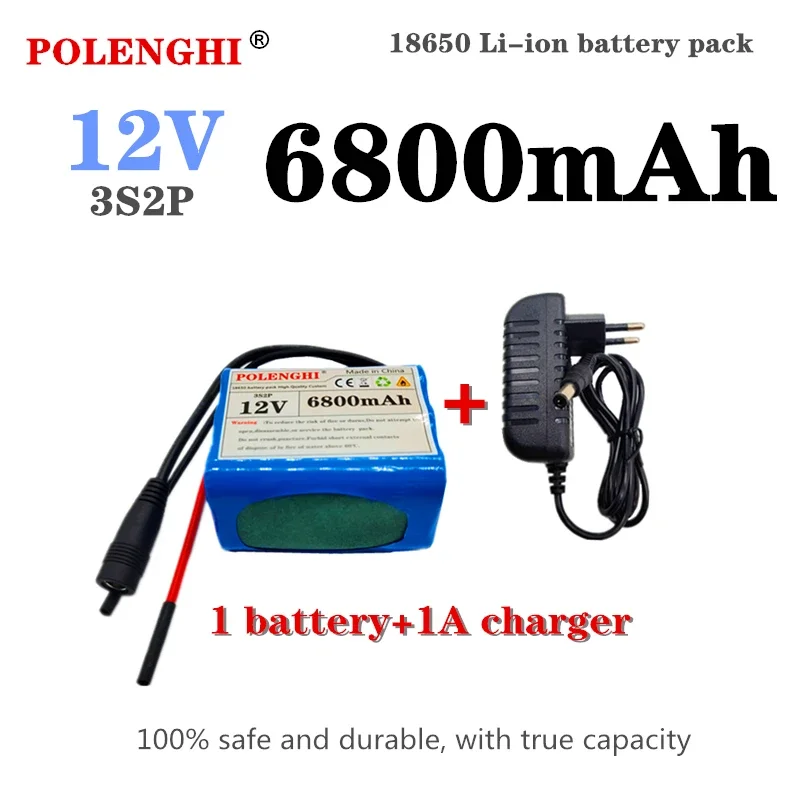 100% real large capacity 11.1V/12.6V 6800mAh 3S2P 18650 lithium-ion battery pack with built-in intelligent BMS for LED lights