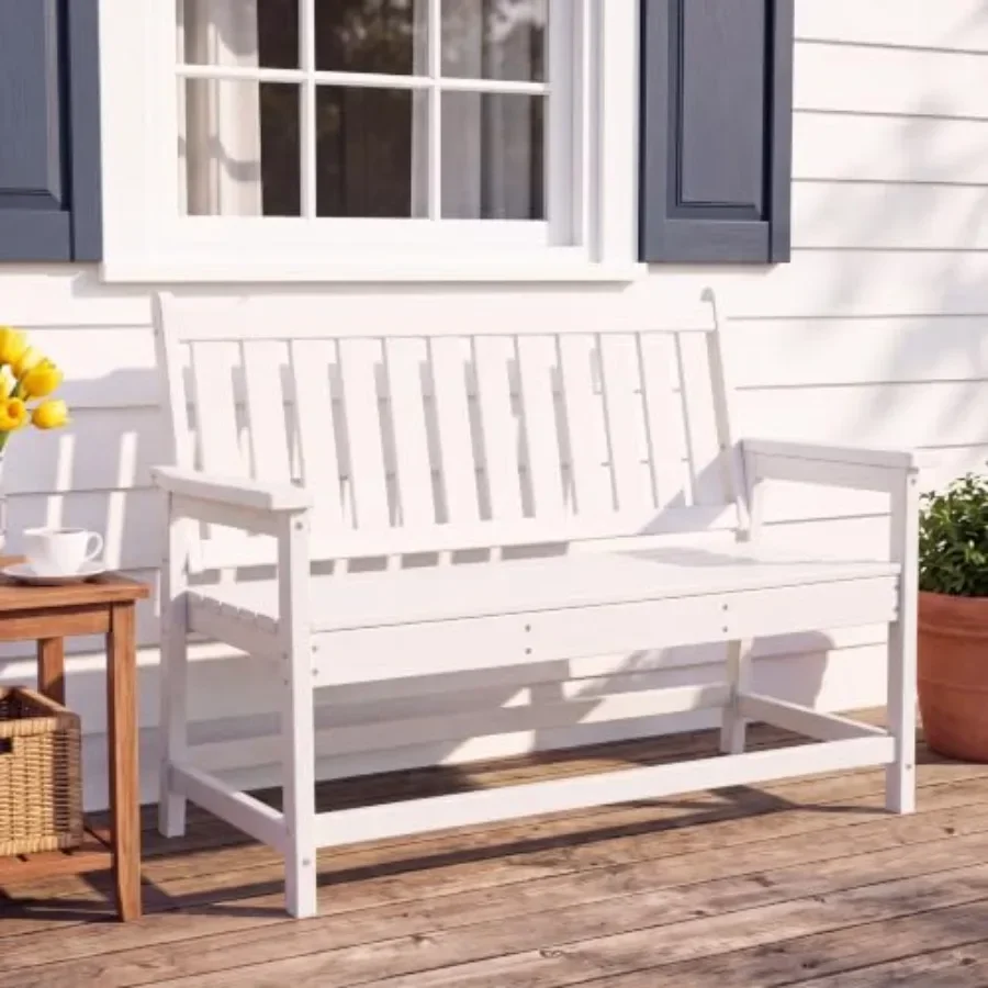 HDPE Outdoor Bench, Weather-Resistant Patio and Porch Bench with Aluminum-Reinforced Frame, 560 lbs Weight Capacity, Low-Mainte