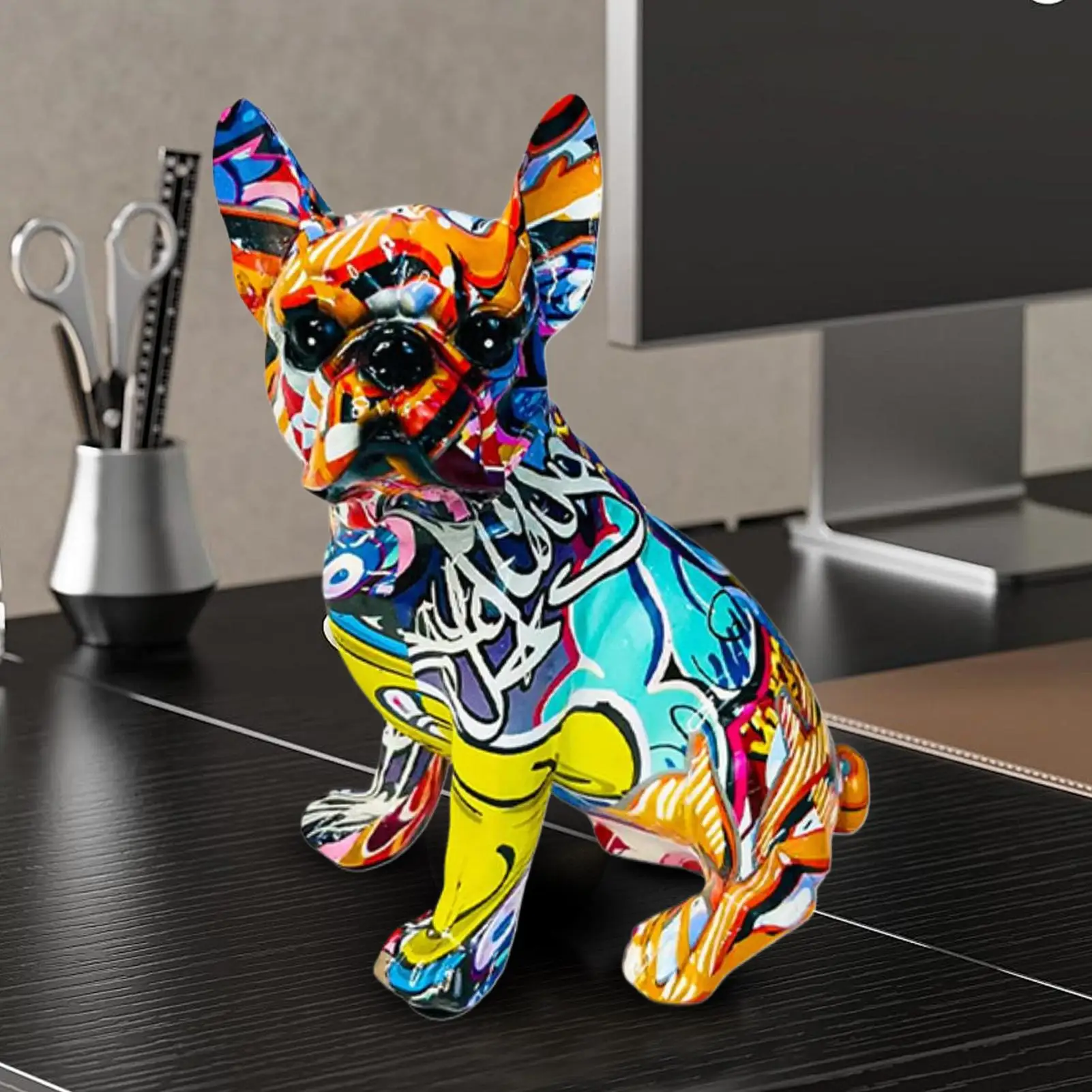 

Colorful Standing French Bulldog Resin Statue Decoration Pets Dog Graffiti Crafts Desktop Animal Statue Ornament
