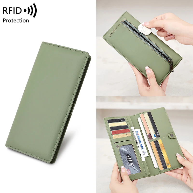 Travel RFID Passport Wallet for Women, Slim Long Leather Clutch with Card Slots & Coin Pocket, Perfect for Daily Commute & Trips