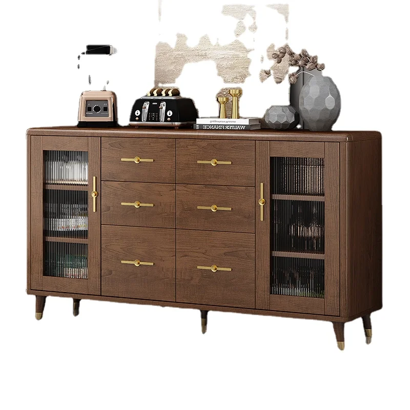 

YY New Chinese Solid Wood Dinner Cabinet Household Kitchen Bowl Cabinet Living Room Tea Cabinet