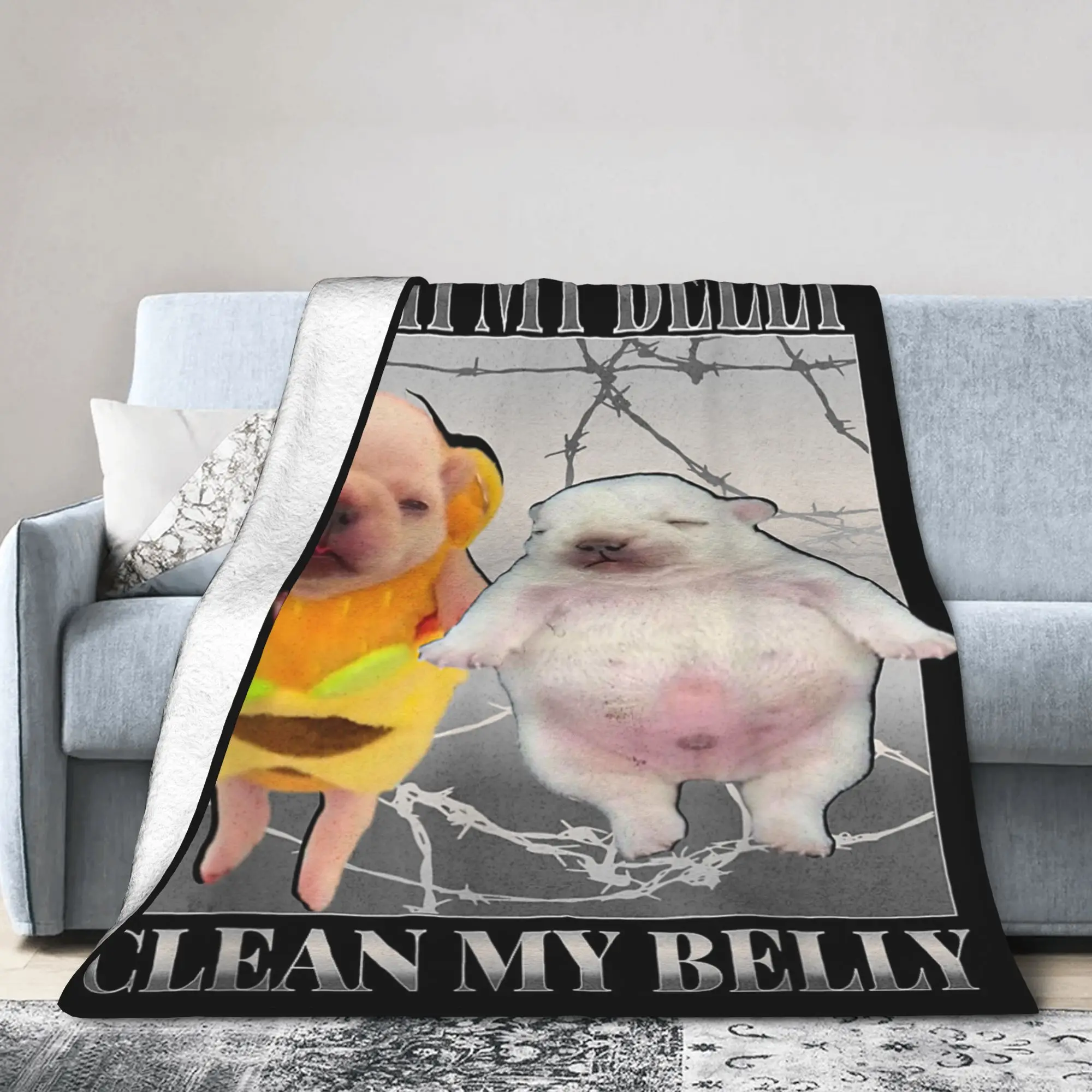 Funny pibble Meme wash My Belly Clean My Belly Meme Flannel Blankets  Warm Soft Throw Blanket for Bedspread Sofa Bed Cover