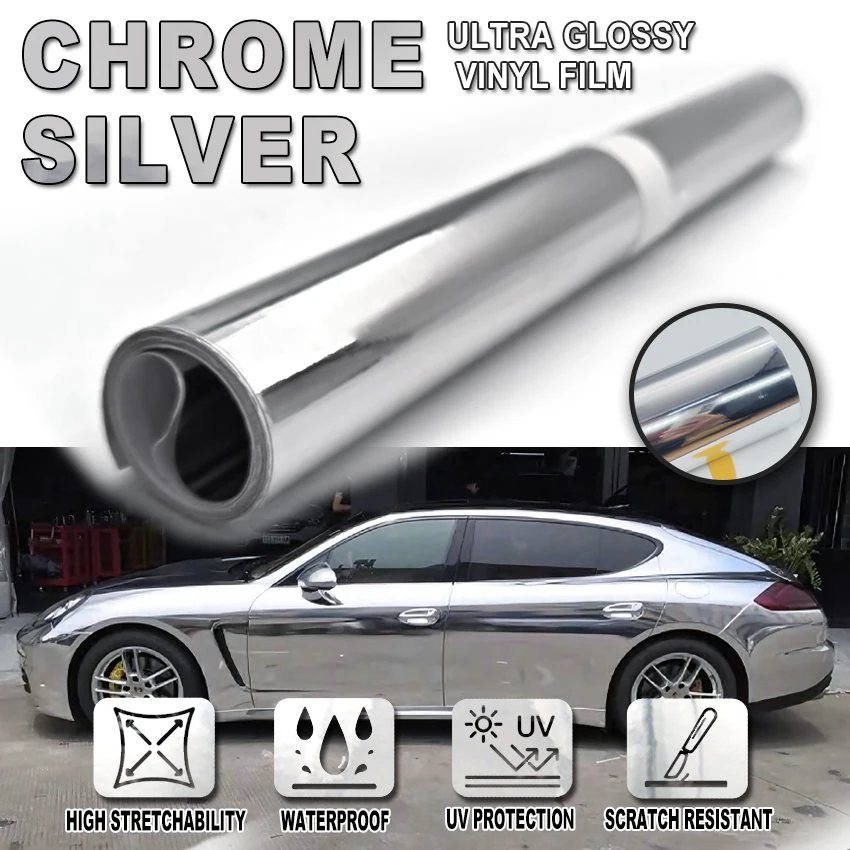 

30x100/150/200cm Chrome Glossy Mirror Silver Vinyl Wrap Film Self Adhesive Car Motorcycle Decal Sticker