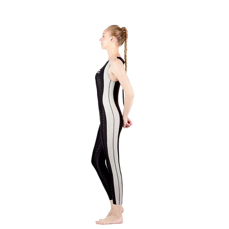 Unisex Professional Racing Competitive Swimsuit for Men Women with Shark Pattern Long-legged One Piece Swimwear Surfing Kit