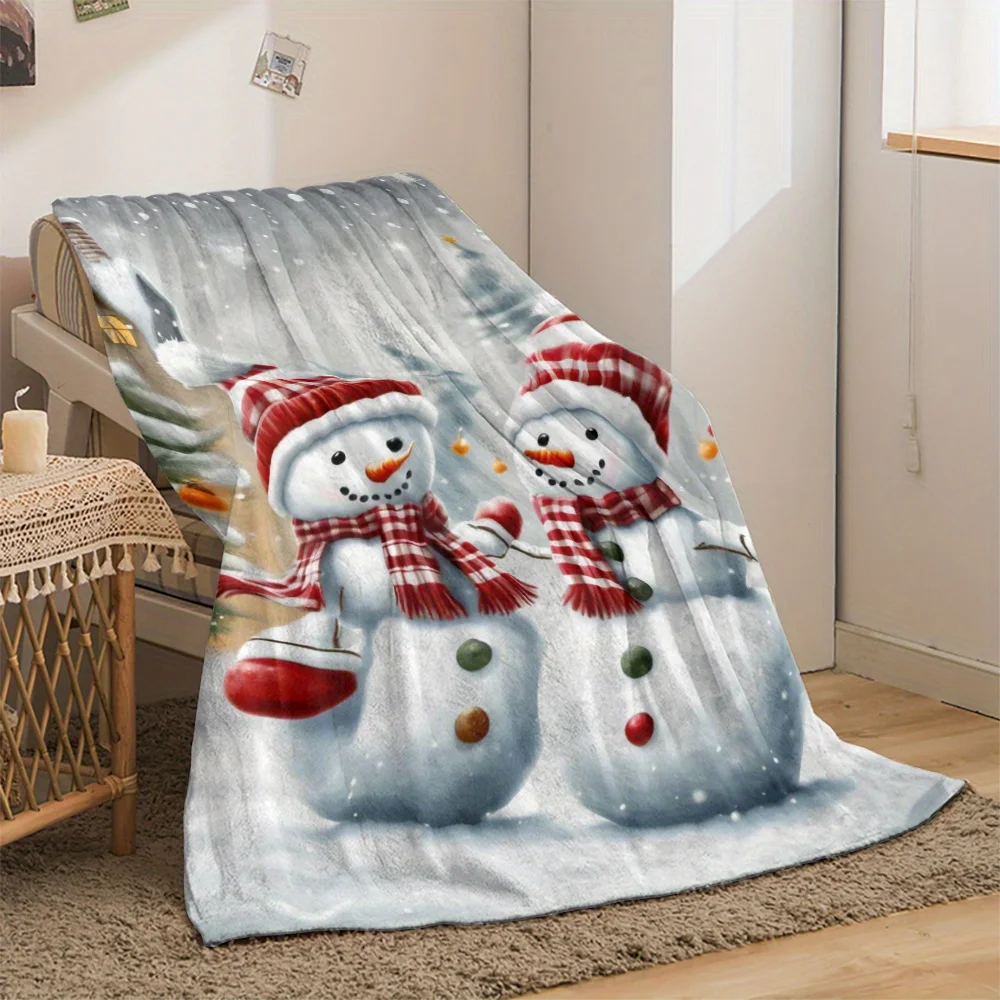 1 шт. уютное фланелевое одеяло с рождественским снеговиком — легкий, всесезонный вязаный флис для дивана, кровати, путешествий — мягкий полиэстер