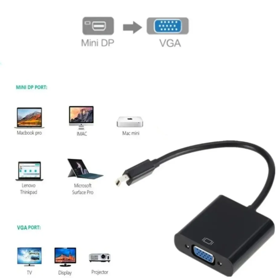 TABLLYUGE Mini DP to VGA Converter Cable 1080P Mini DisplayPort Male to VGA Female Adapter For Laptop PC Projector TV Converter