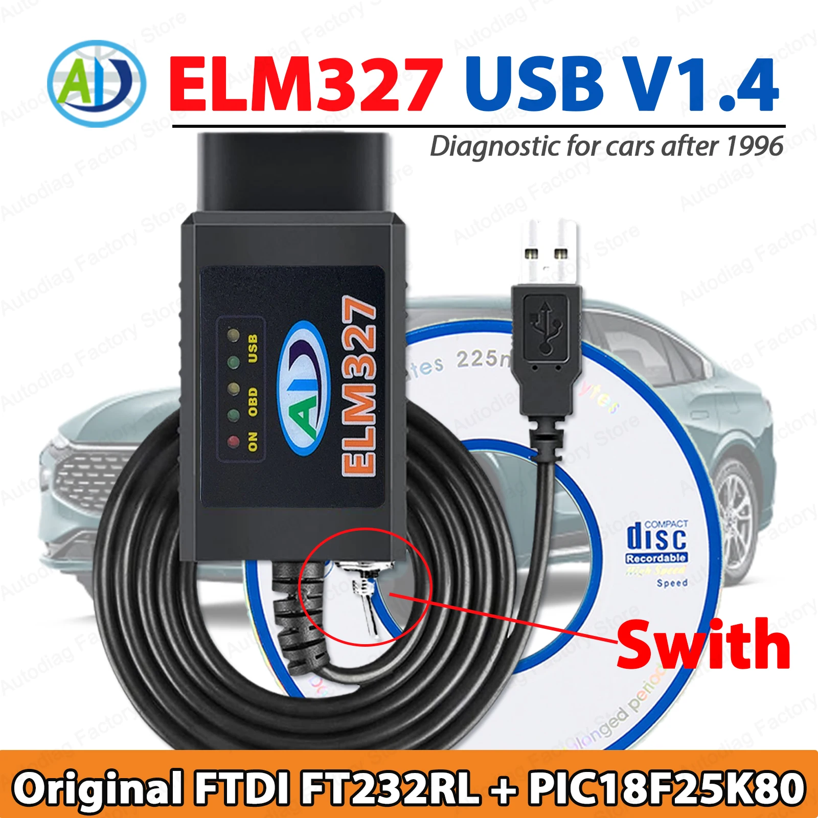 

ELM327 V1.4 OBD2 Diagnostic Scanner For Ford FORScan HS CAN /MS CAN Switch Original FTDI FT232RL PIC18F25K80 OBDII Code Reader