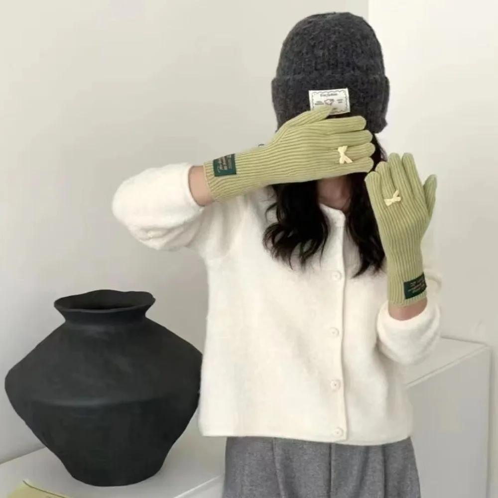 

Lovely Korea Knitted Bow Gloves Harajuku Y2k Women Winter Gloves Mittens Fashion Warm Riding Gloves Outdoor