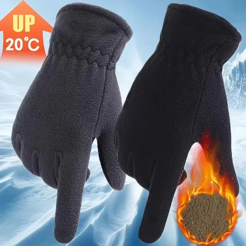Outdoor Winter Gloves Polar Fleece Lined Thick Thermal Windproof Snowboard Skiing Mittens Black for Men Women Cold Weather