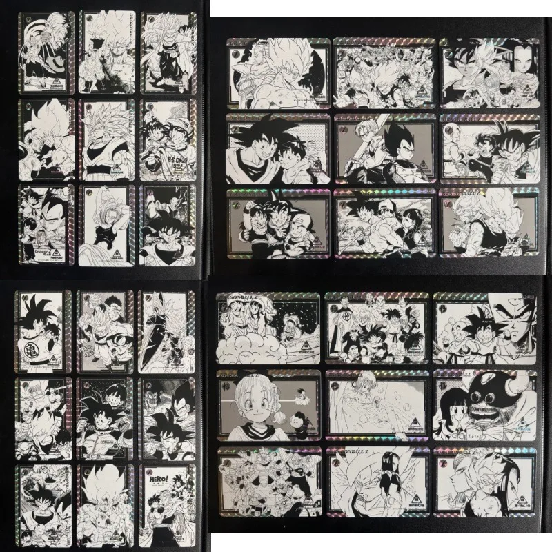 

Dragon Ball Black and White Series 36pcs Checkered Flash Craft Collection Appreciation Card Son Goku Bulma Freeza Anime Card Toy