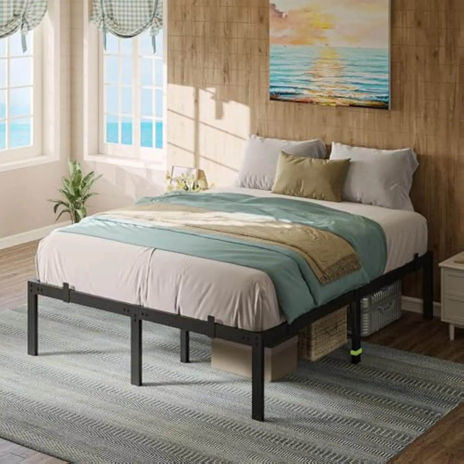

Metal Full Size Bed Frame, 14 Inch Platform Bed Frame with 6 Mattress Slide Stoppers, Heavy Duty Bed Frame with Strong Steel Sl