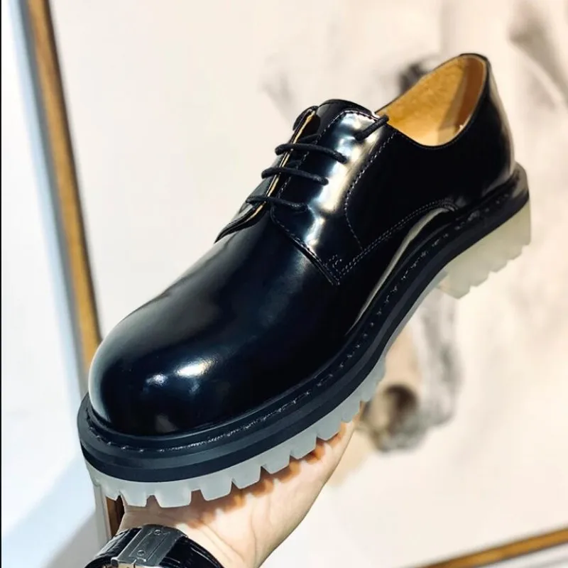 

2023 Transparent Heel Mens Derby Shoes Full Grain Leather Black Casual Shoes Men Oxfords