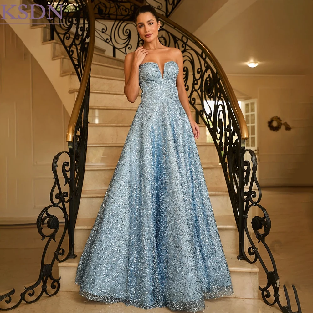 Gorgeous Beading Evening Dresses Elegant Strapless Draped Sleeveless Gowns A-Line Prom Party Long Dress Vestidos