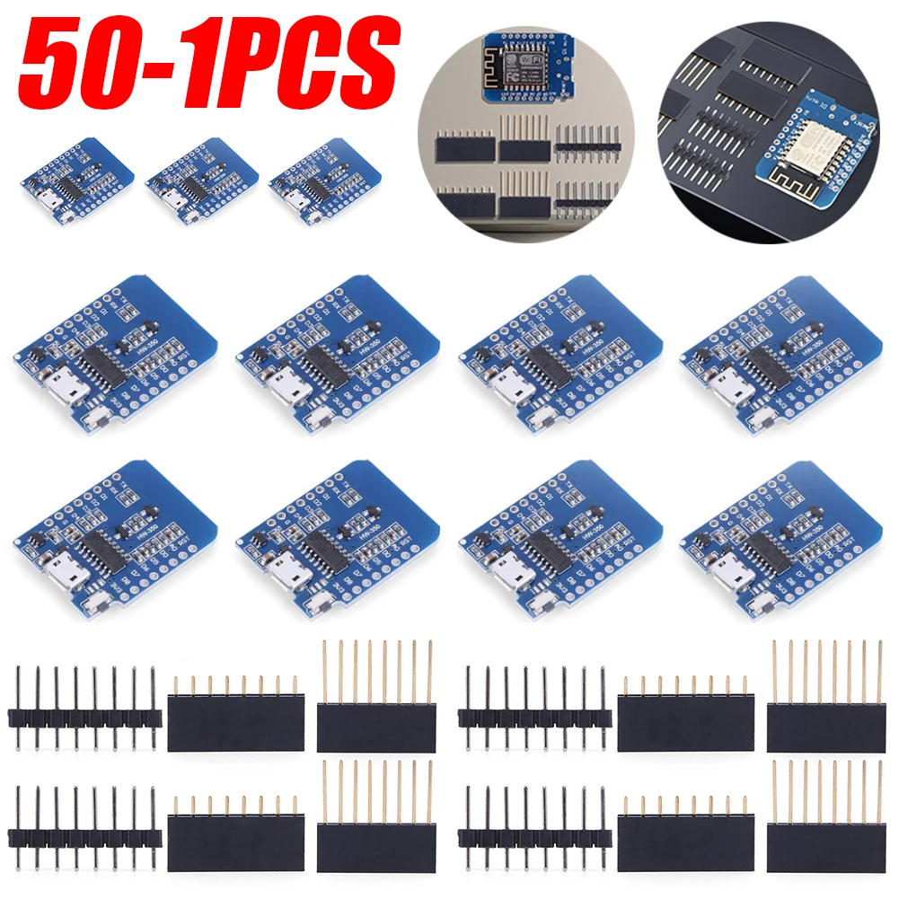 50-1pcs ESP-12F ESP8266 Wifi Development Board Support OTA Launch D1 Mini Nodemcu Lua for Arduino Compatible with WeMos D1 Mini