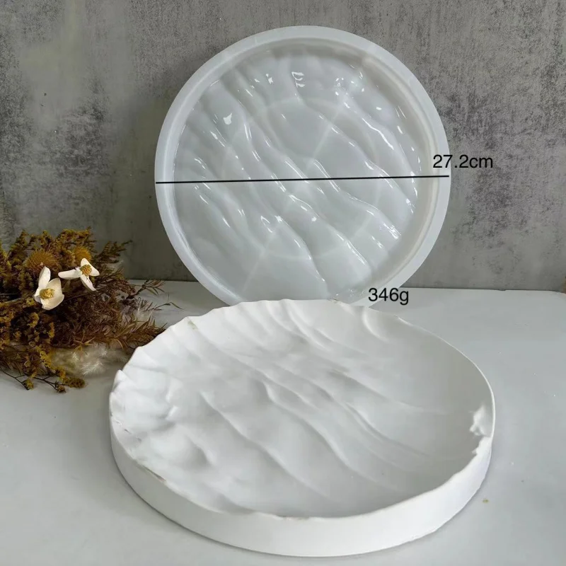 Irregular HAILANG Large round Tray Silicone Mold Water Ripple Pattern Ornament Photo Decoration Gypsum Mold