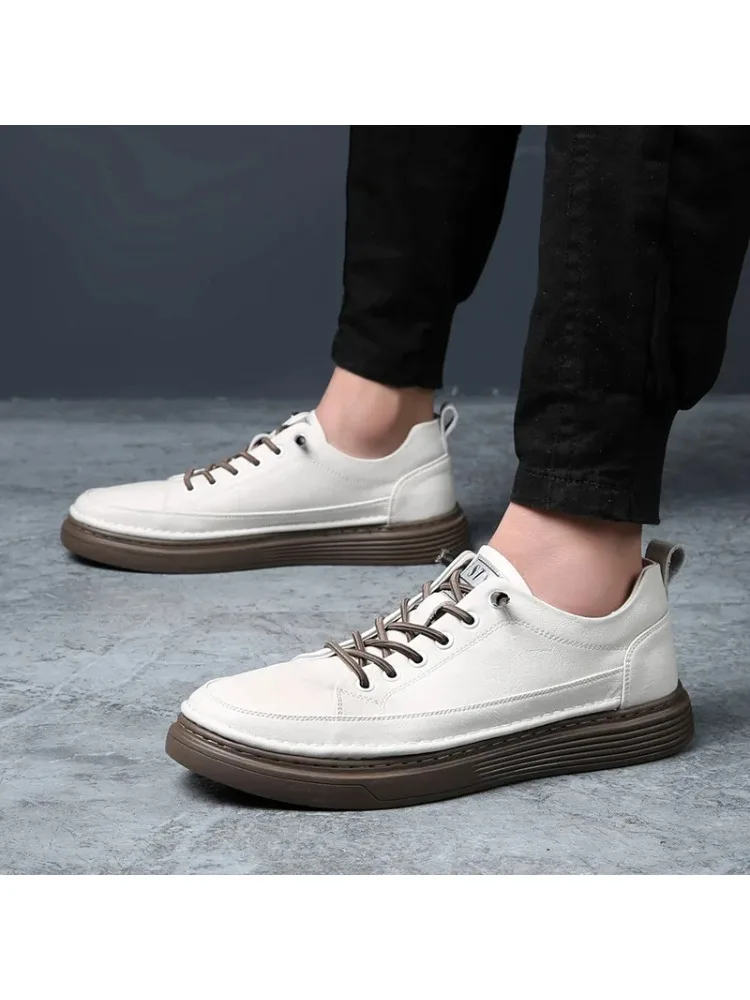 Chaussures en cuir véritable hommes chaussures décontractées mode chaussures pour homme plat en cuir de vache noir blanc chaussures A44130