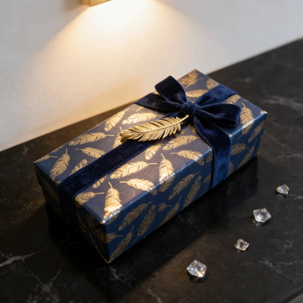 Großformatiges Geschenkpapier auf Rolle, schickes Geschenkpapier mit marineblauem und goldenem Federmuster, 17 Zoll * 118 Zoll pro Rolle – Detail 4