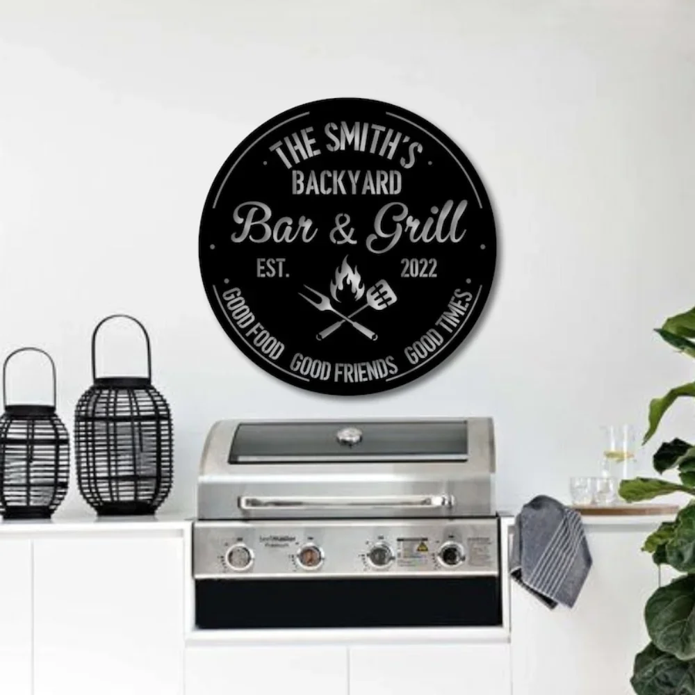 

Outdoor Personalized Bar Grill Sign Custom Metal Signs Wall Art Last Family Name Marker Wedding Gift Home Decor Indicator
