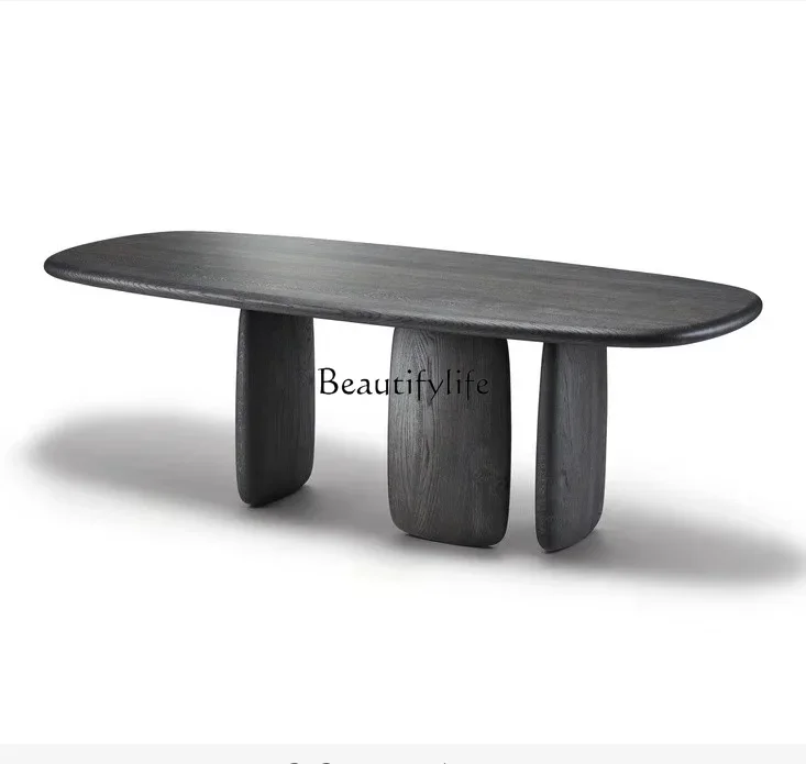 

Italian Minimalist Light Luxury Dining Table Simple Modern Negotiation Desk Black Oak