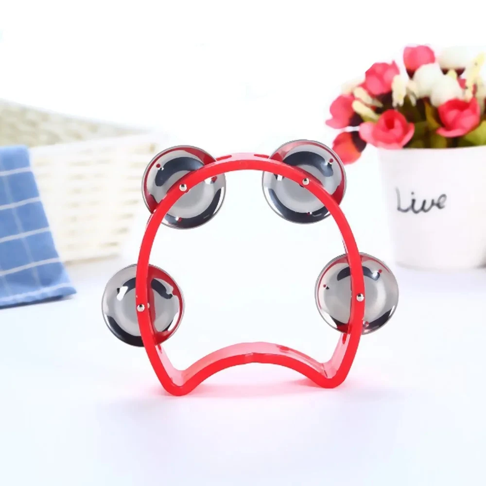 Adult Plastic Tambourine with 4 Bells ABS Hand Percussion Musical Instrument Rhythm Maker 1 Piece