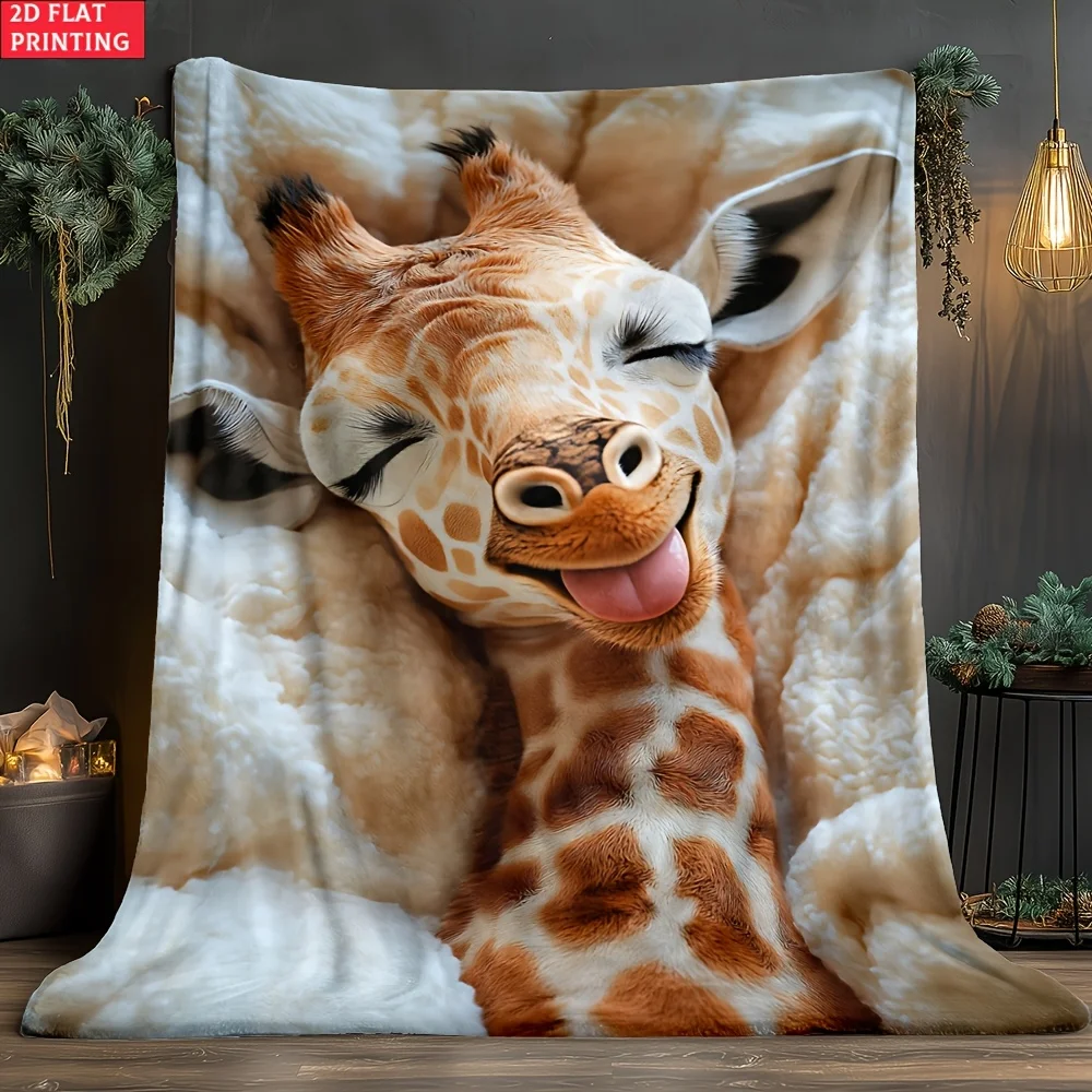 2D Flat Single-Piece Giraffe Soft Mattress Portable Blanket- Lightweight Flannel Blanket, Suitable for Sofas, Travel, Camping, L