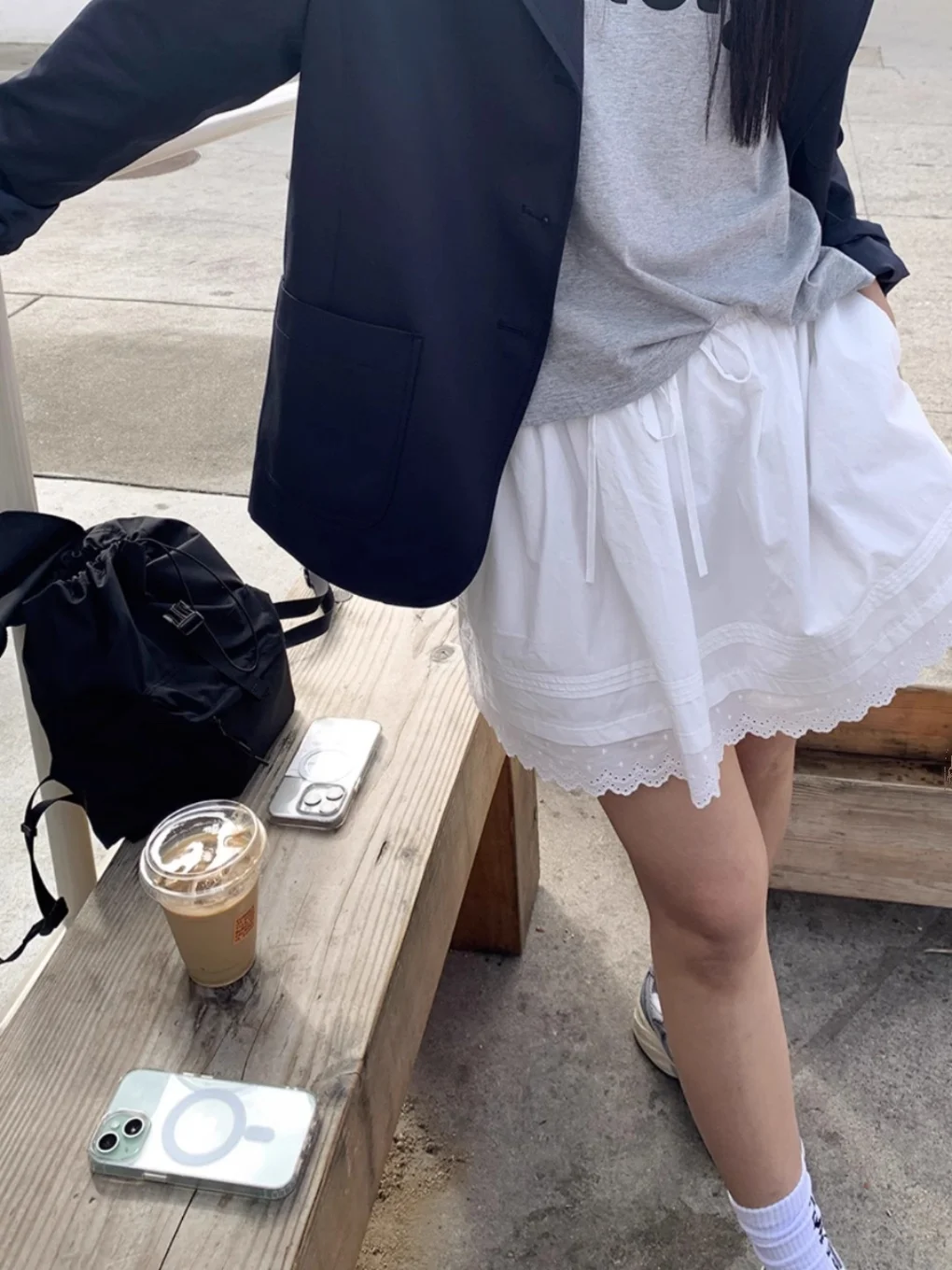 Casual High Waist A-Line  Skirt Pure Color Elastic Waist Lace Trim ort Skirt Women's Spring Faion Cotton Blend Skirt