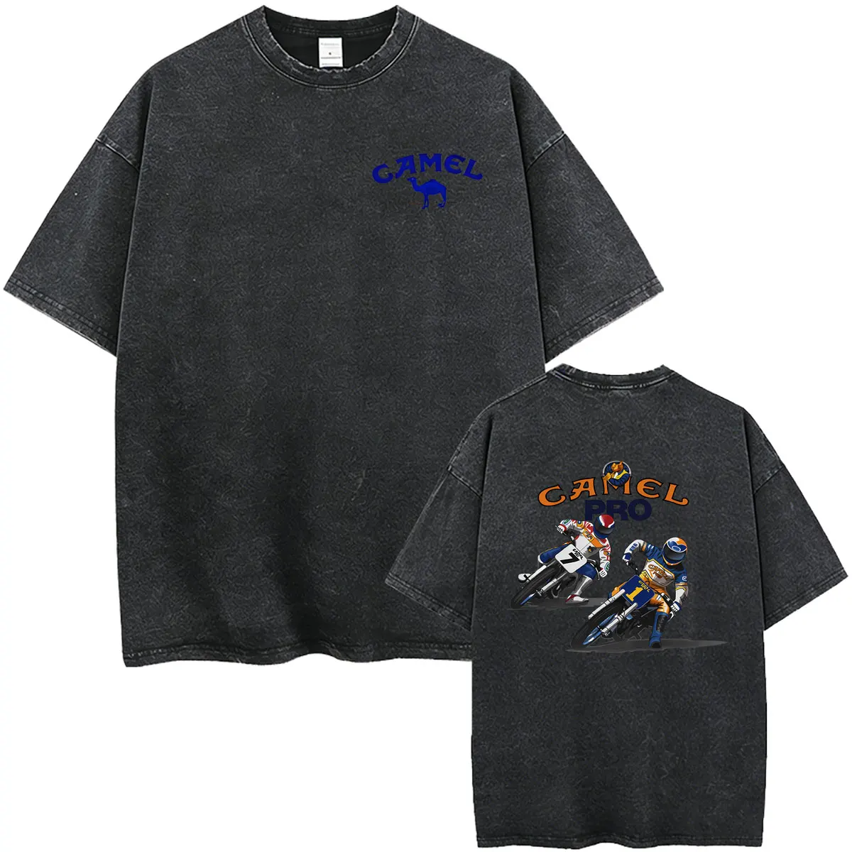 Camel Motorcycle Washed T-Shirt Herren Damen Kleidung Mode Hip Hop Oversized Rundhals-T-Shirts Unisex Casual Vintage Streetwear – Detail 6
