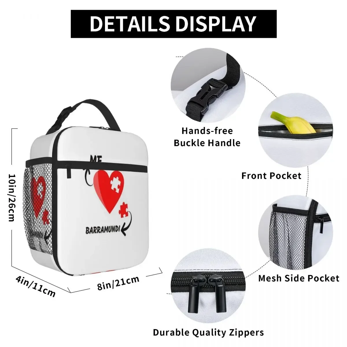 Hot Sale I Love Barramundi - Australian Traditional Foods Compact Style Lunch Carrier Weight Loss Diet Large Lunch Bag