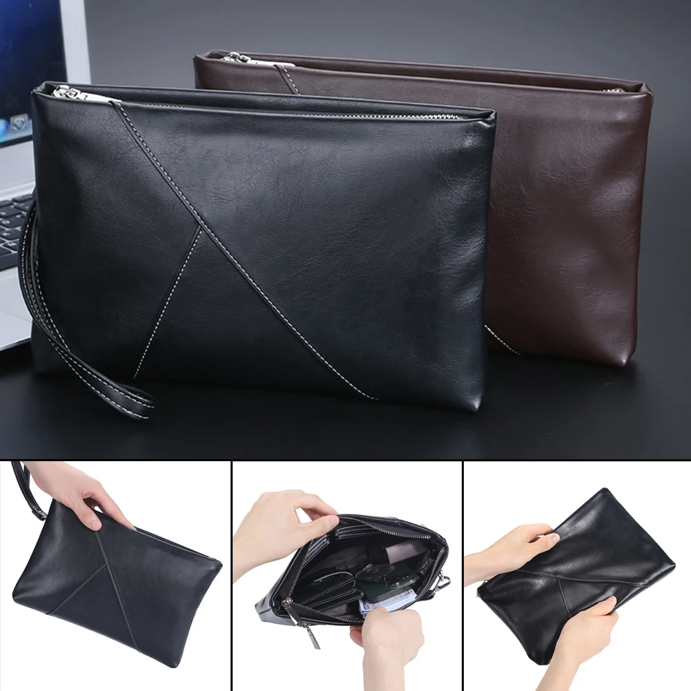 2023 New Fashion PU Leather Men's Clutch Bag Handbag Brand Handcarry Bags Classic Black Large Capacity Envelope Business