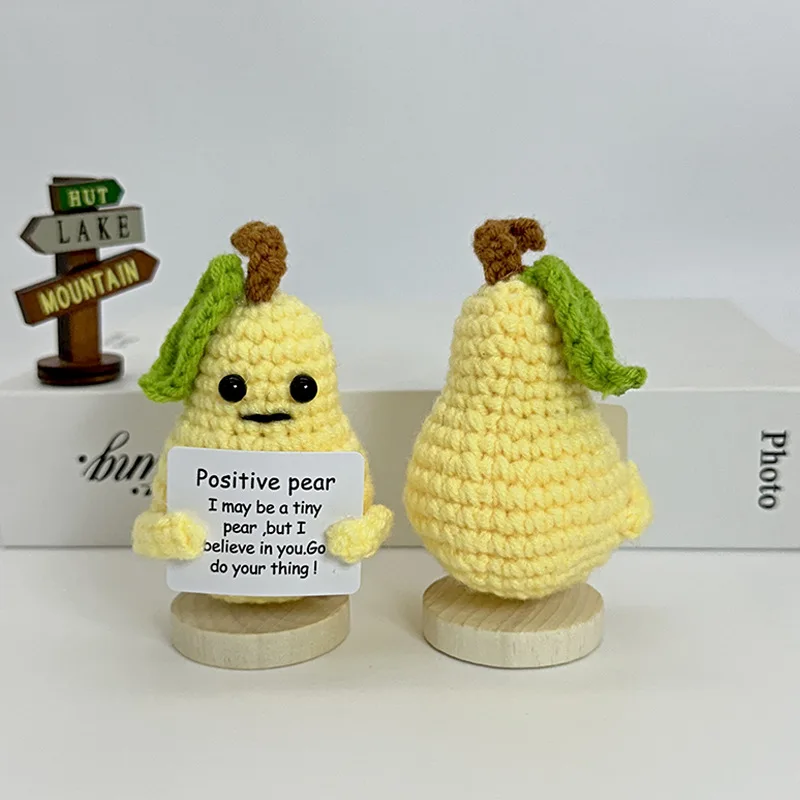 Handmade Knitted Emotional Support Crochet New Knitted Positive Pear Dolls Funny Gifts for Friend Table Bookshelf Decoration