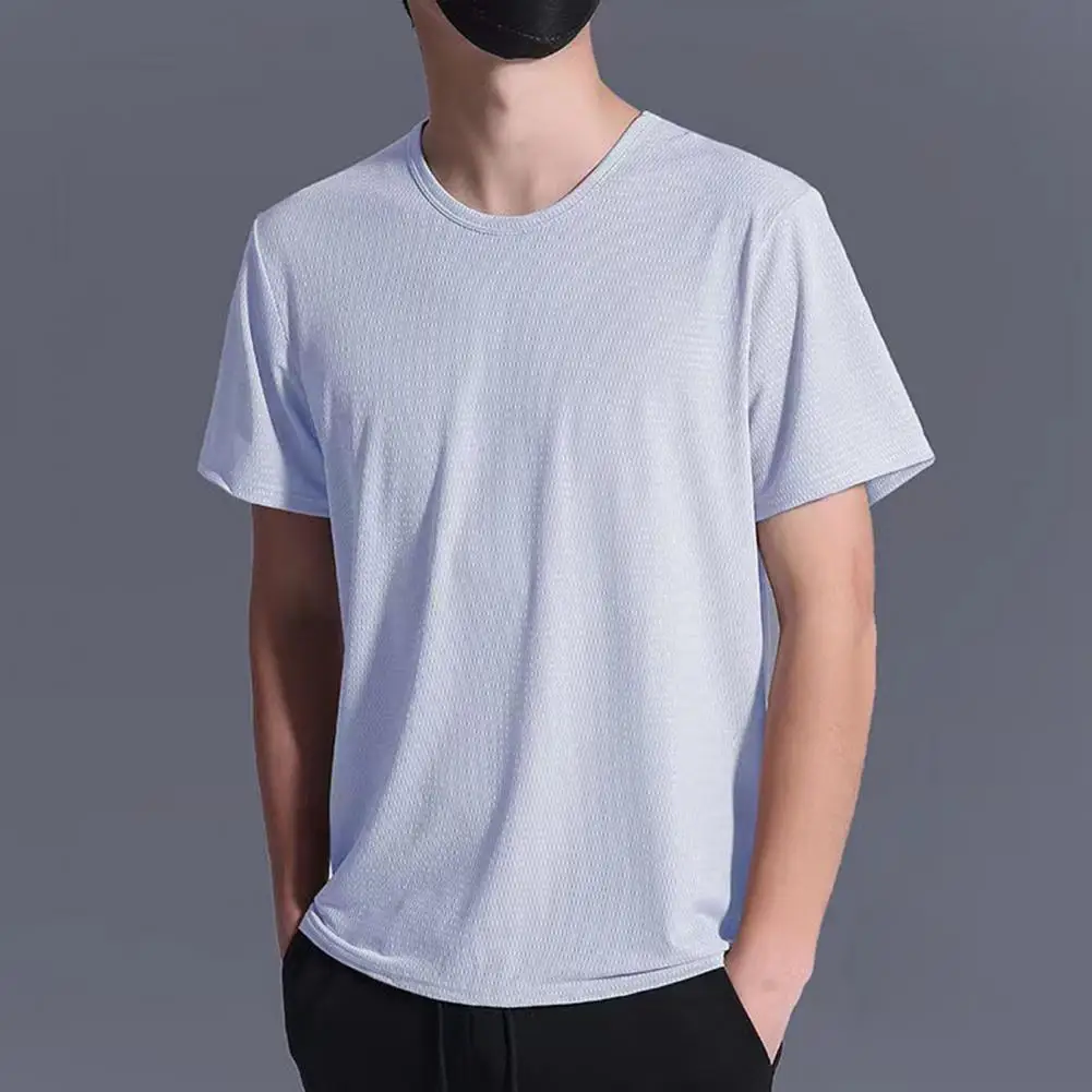 Men Three-dimensional Cut T-shirt Breathable Stretchy Men's Summer T-shirt Quick Dry Mesh Soft Loose Fit for Casual Daily Sport