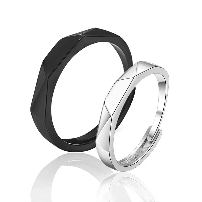 

Fashion Black White Ring Geometric Irregularities Smooth Couple Adjustable Rings Simplicity Student Party Jewelry Кольца
