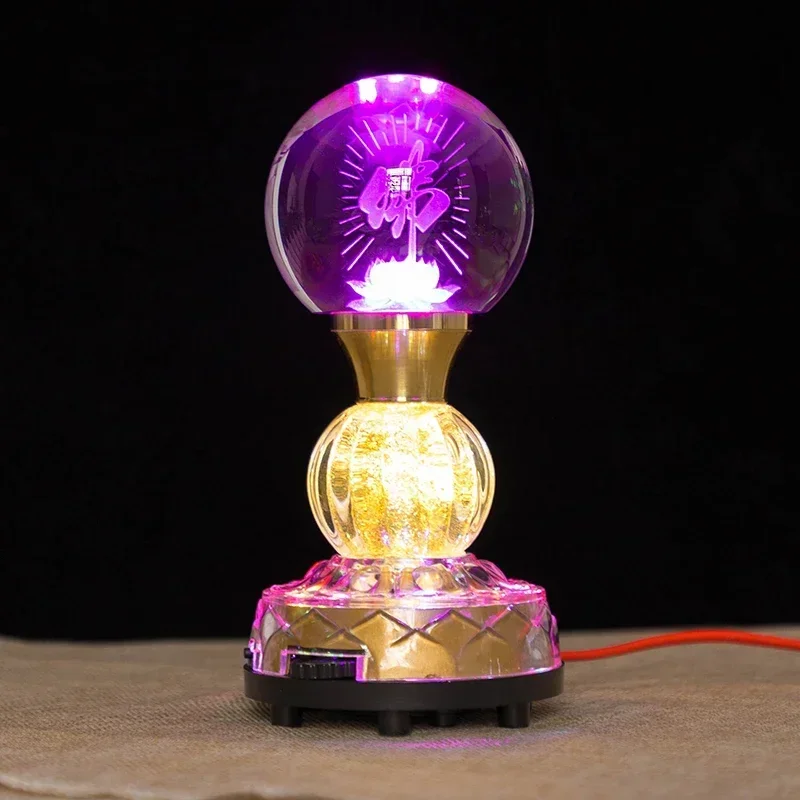 Lámpara LED de loto de bola de cristal, decoración del hogar, lámparas de oferta de Buda de siete colores, canciones budistas, oración del templo, utensilios