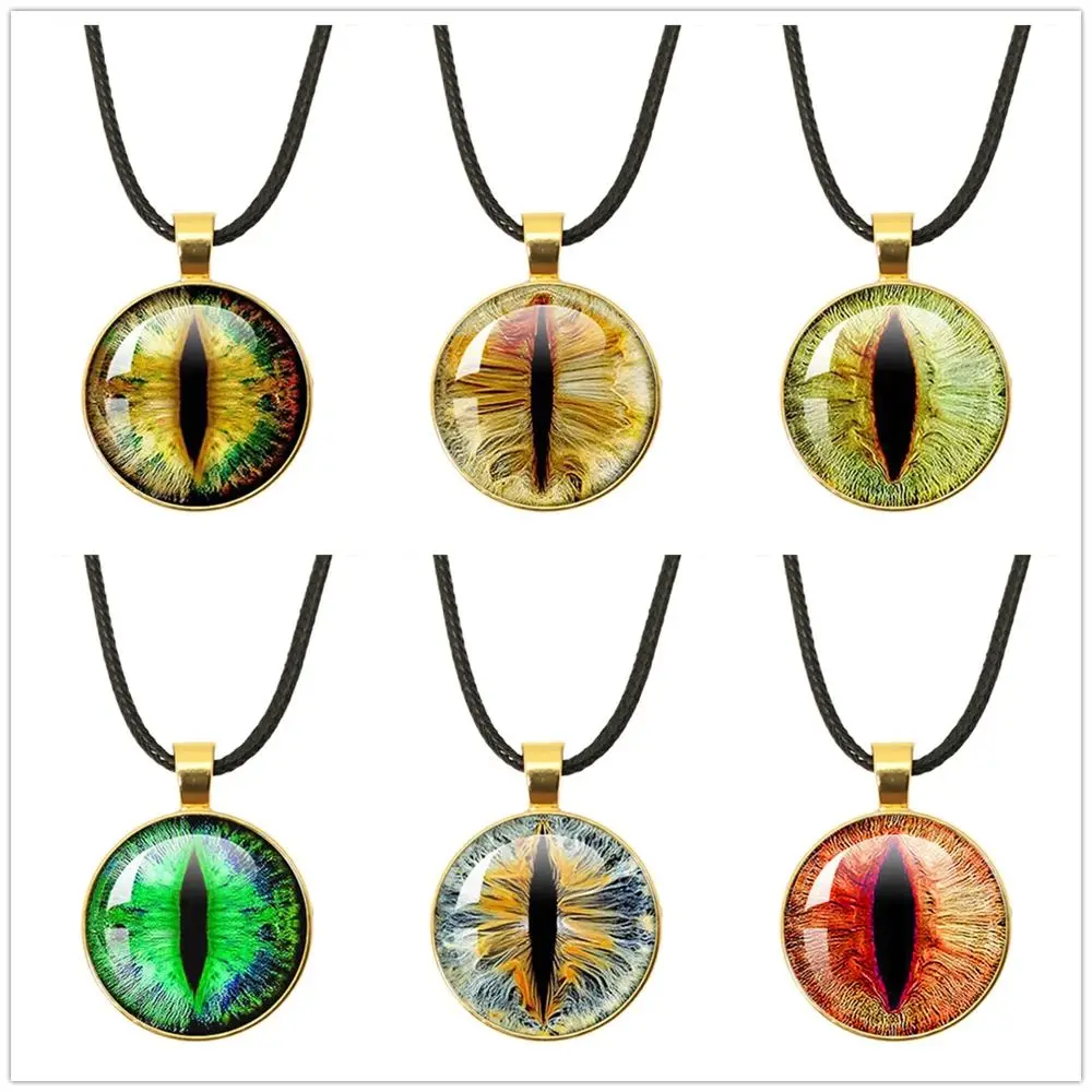 New Trendy Dragon Evil Eye Necklace Jewelry Round Pendant  Leather Rope Chain Glass Cabochon Necklaces Gifts Men