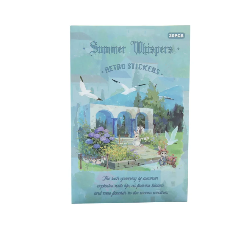20 hojas de la serie Wind Message Elegy, libro de pegatinas troqueladas de doble material con paisajes de primavera/verano, para álbum de recortes, diario y álbum DIY