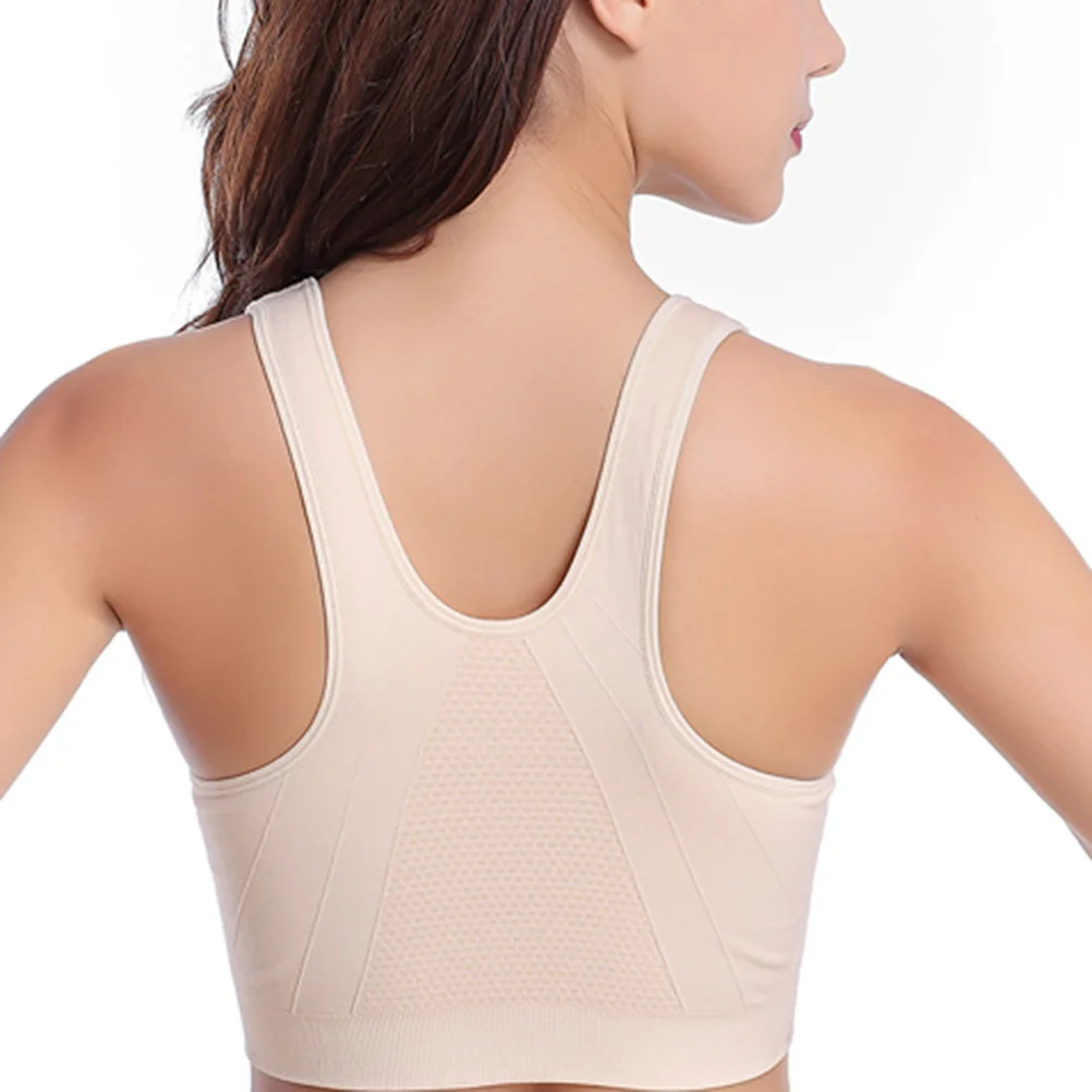 

Skin Color Size L Wireless Sports Bra Shockproof Front Zipper Running Fitness Vest Breathable Padded Push Up Yoga Exercise Top