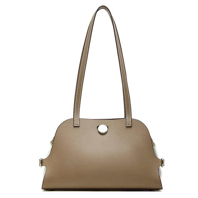 New Women's Underarm Bag, High-End Color-Blocking Single-Shoulder Bag, Fashionable Cowhide Shell Bag, Versatile Casual Bag