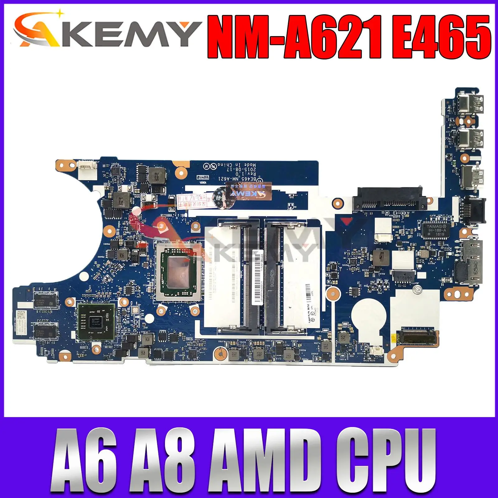 For Lenovo E465 Laptop Motherboard NM-A621 With A6 A8 A10 CPU GPU test ThinkPad Mainboard 100% Tested OK