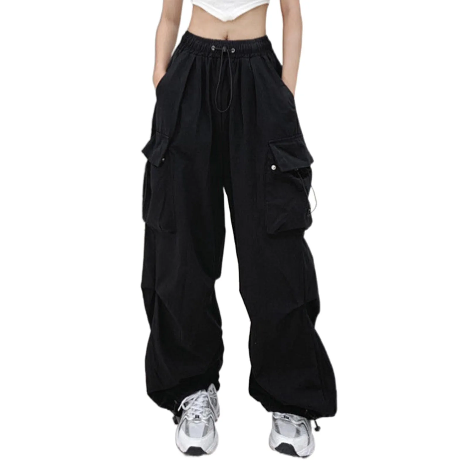 

Solid Casual Baggy Cargo Pants For Women 2024 Fashion Vintage High Waist Wide Leg Pants Youthful Female Trousers Streetwear