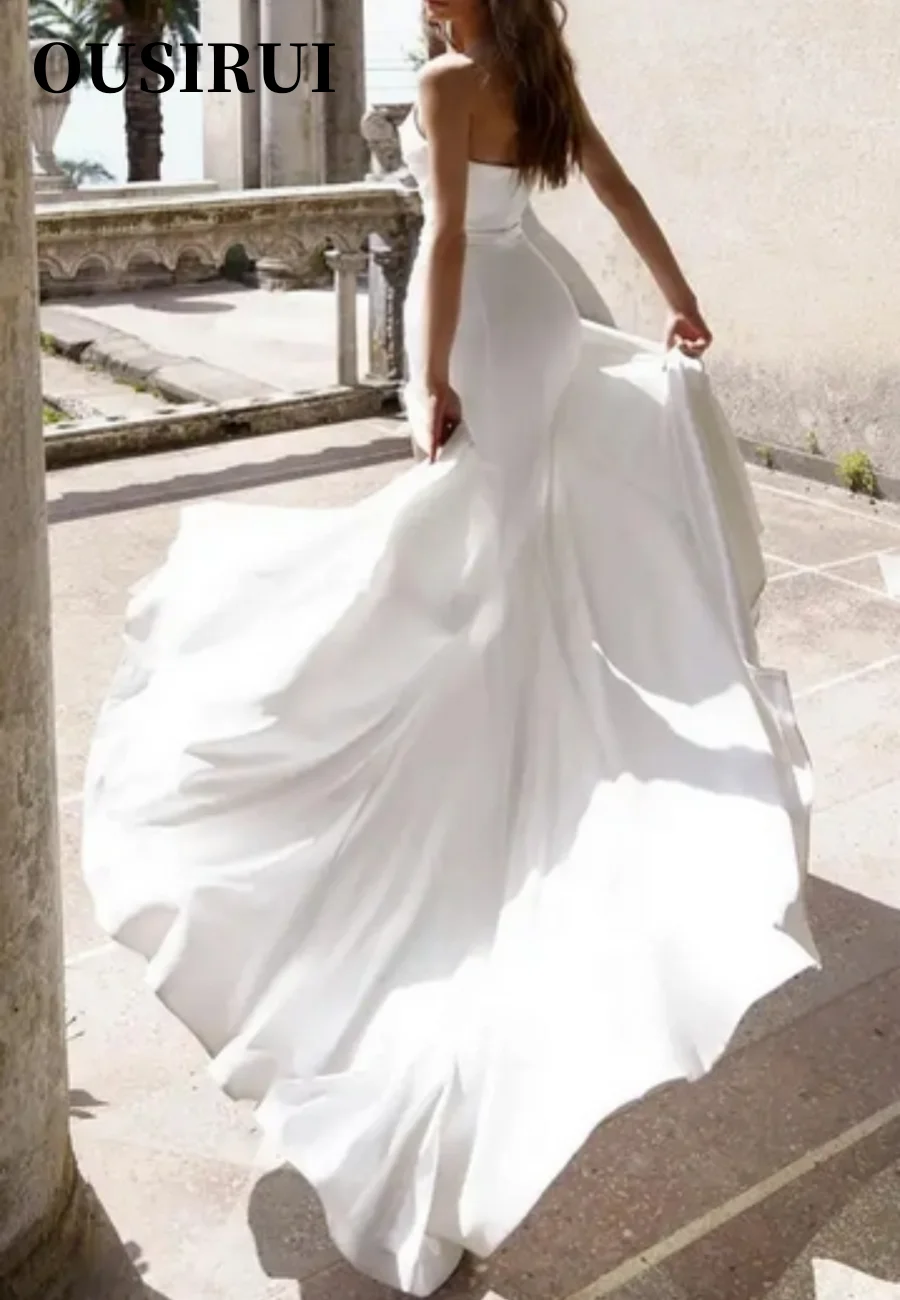 Sleeveless Slit Formal Party Bridal Gowns Mermaid Wedding Dresses Beaded Crystal Sheer Neck Women Elegant Bride Dresses